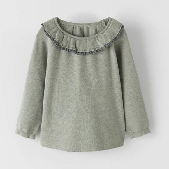 Zara lace trim ruffled sweater in green in size 2-3 years - Picture 1 of 2